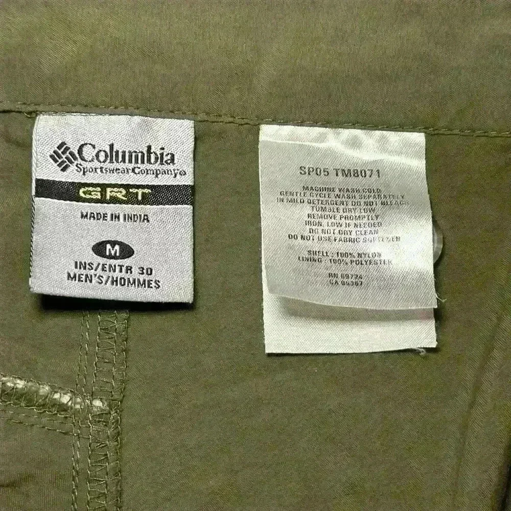 Columbia Nylon GRT Convertible Cargo Pants  Packable Windbreaker Green Mens Med